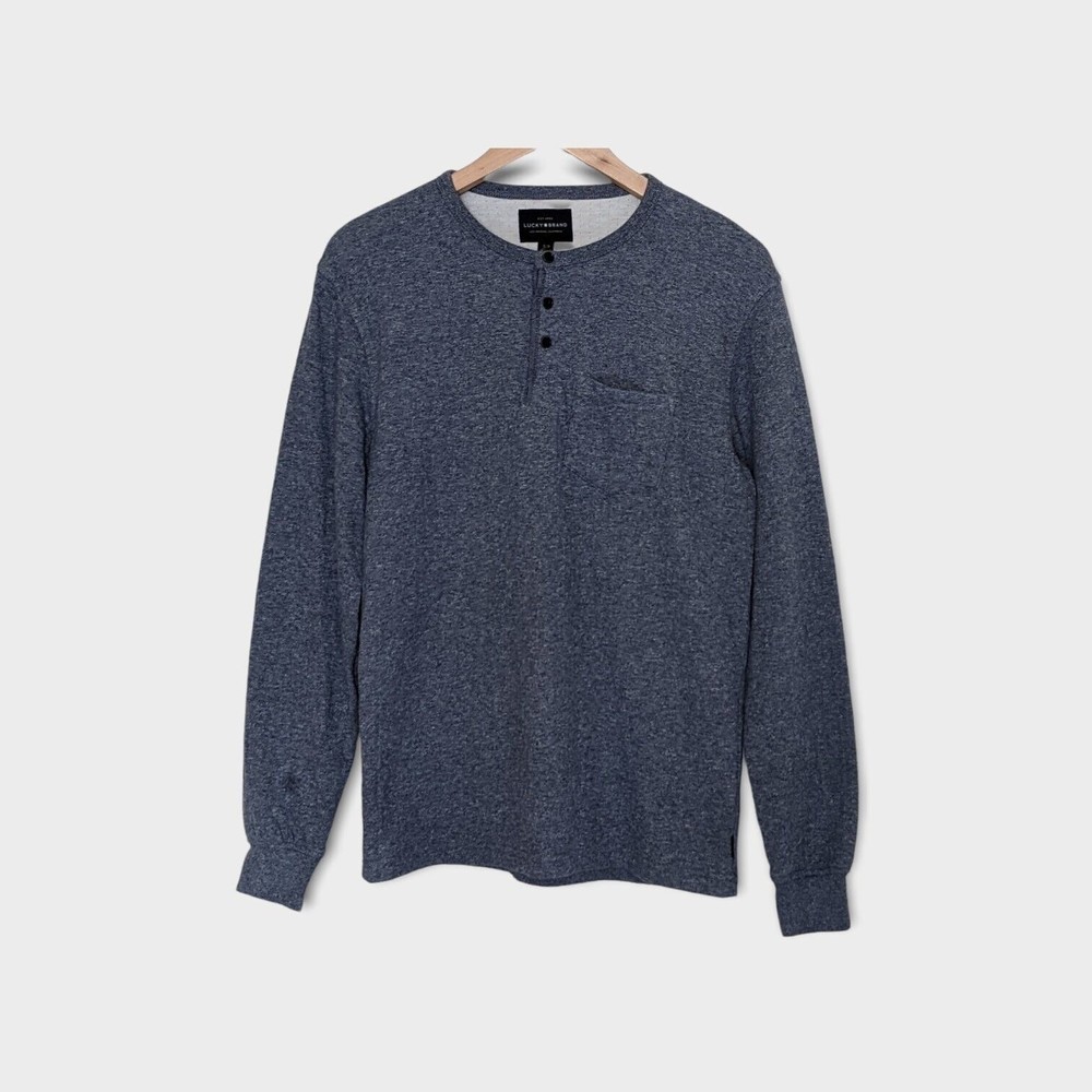 Lucky Brand Henley Long Sleeve Shirt Size Small Marled Blue